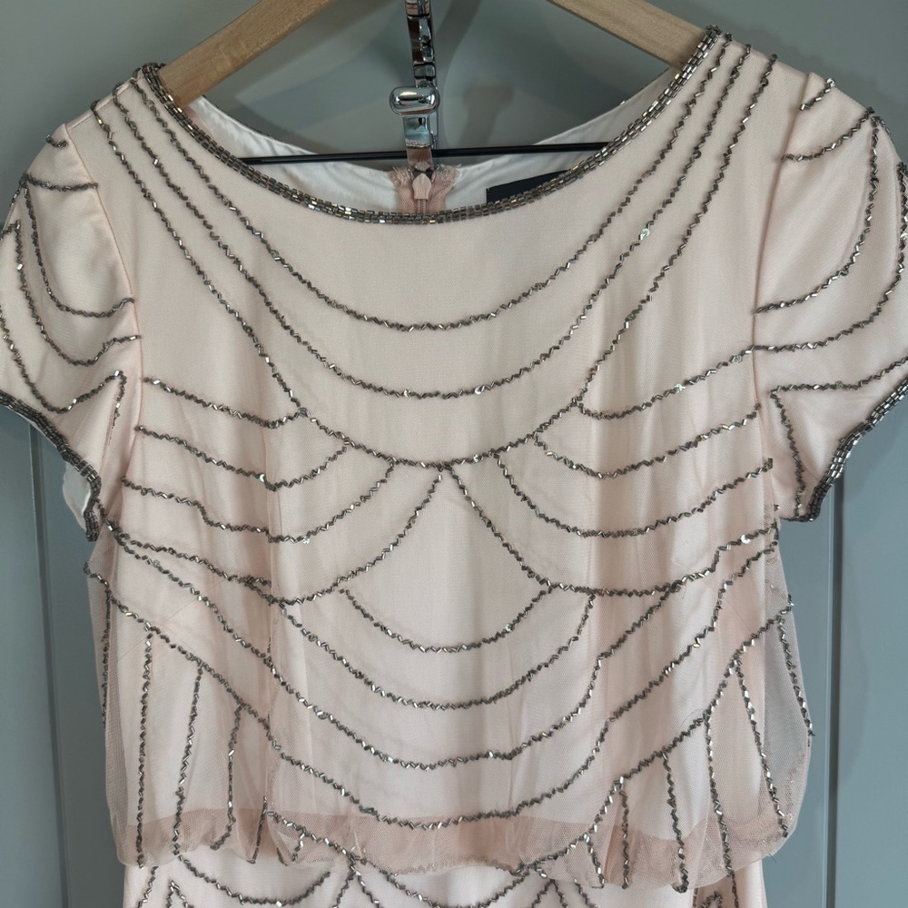 Adrianna Papell Blush Pink Beaded Tulle Gown Embellished Formal Dress 6 - Picture 6 of 17